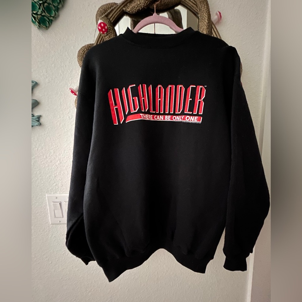Vintage 80’s Highlander Graphic Tee in Black with Red Logo